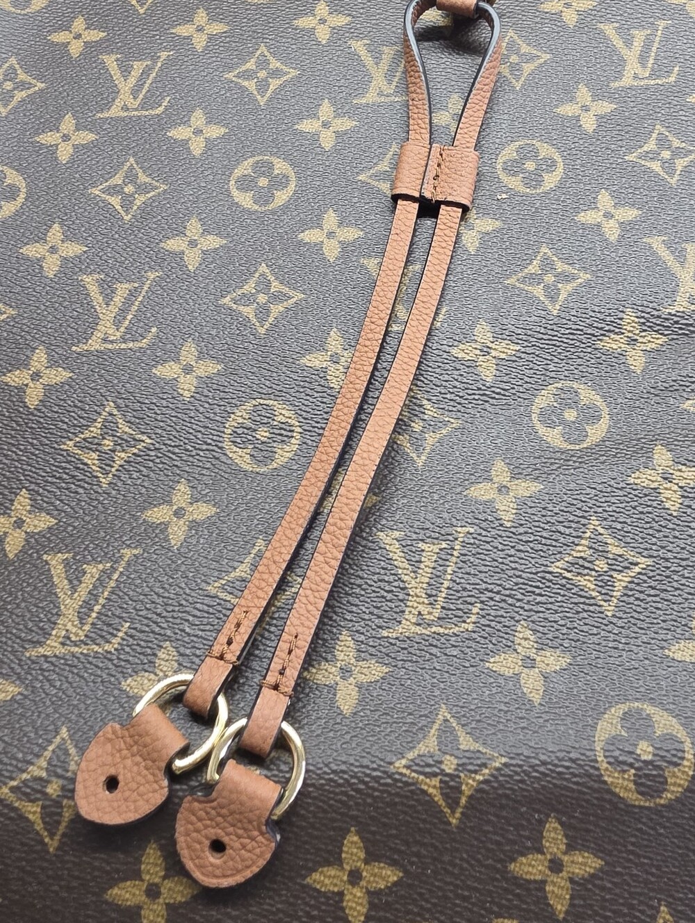 Louis Vuitton Neverfull Brown Monogram Leather Strap with Gold Hardware